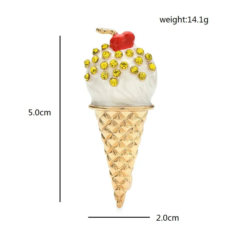 Cherry-Topped Ice Cream Cone Brooch