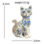Painted Floral Cat with Rhinestones Brooch