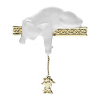Enamel Cat with Dangling Mouse Brooch — White