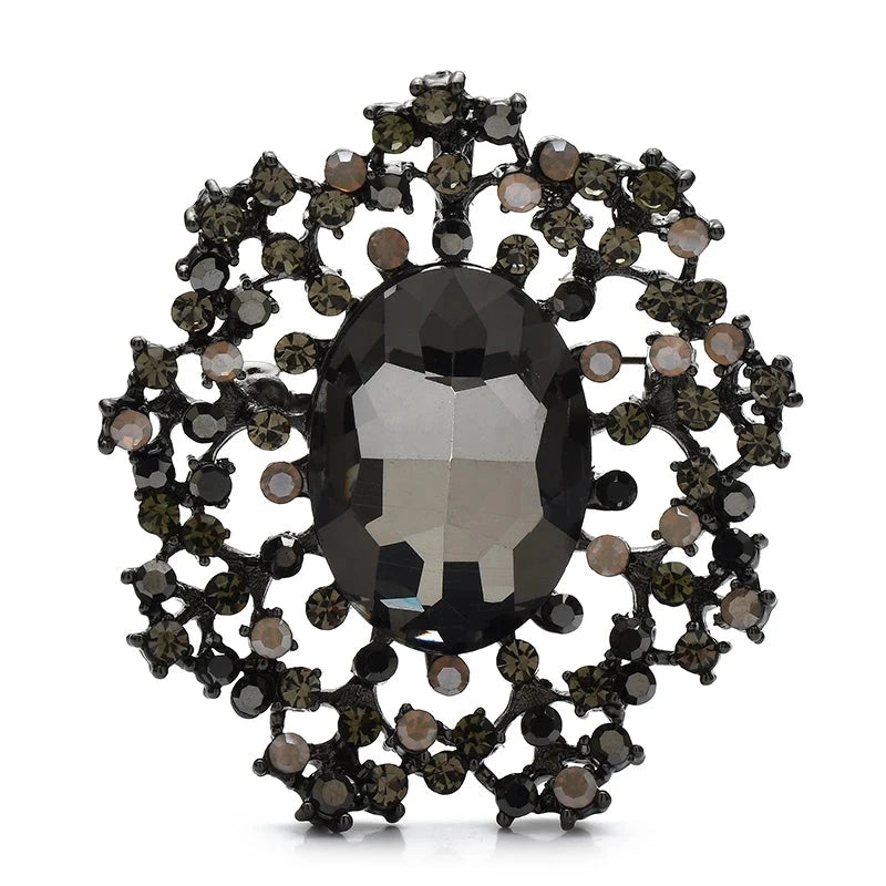 Oval Faceted Center with Ornate Rhinestone Frame Brooch original variant product photo