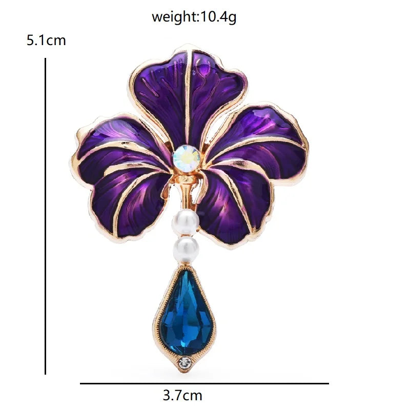 Enamel Flower with Teardrop Pendant Brooch — dimensions