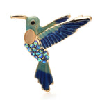 Flying Enamel Hummingbird with Rhinestones Brooch — Green & Blue