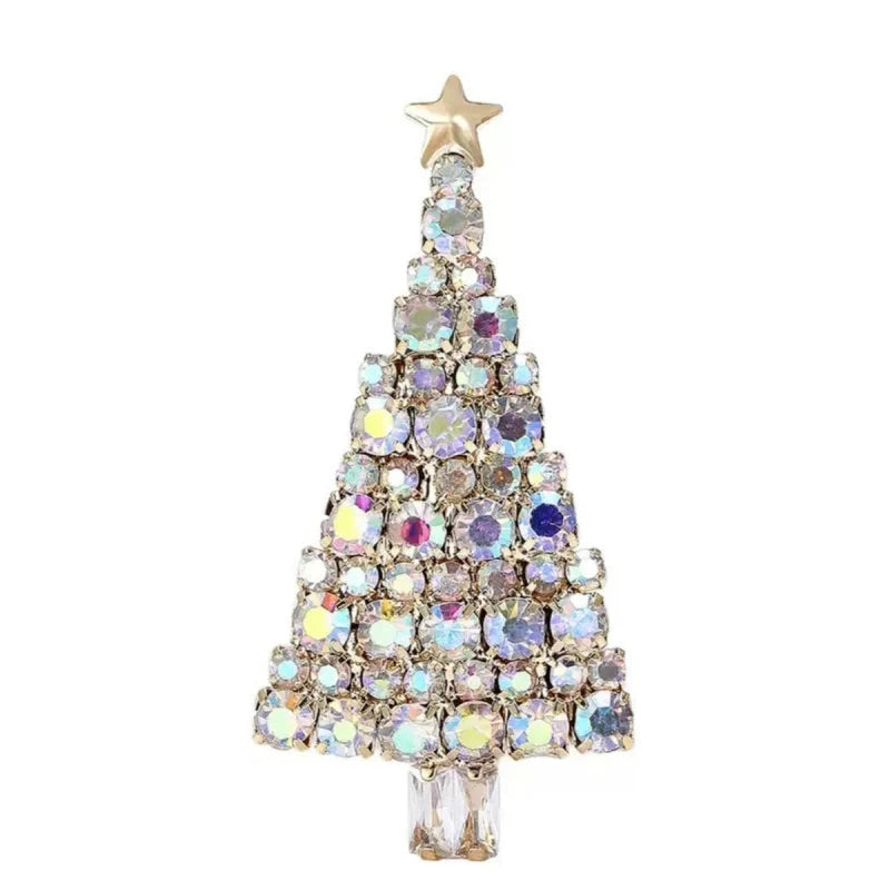 Rhinestone Christmas Tree with Star Brooch — Iridescent White