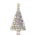 Rhinestone Christmas Tree with Star Brooch — Iridescent White