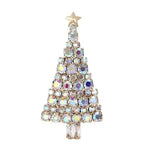 Rhinestone Christmas Tree with Star Brooch — Iridescent White