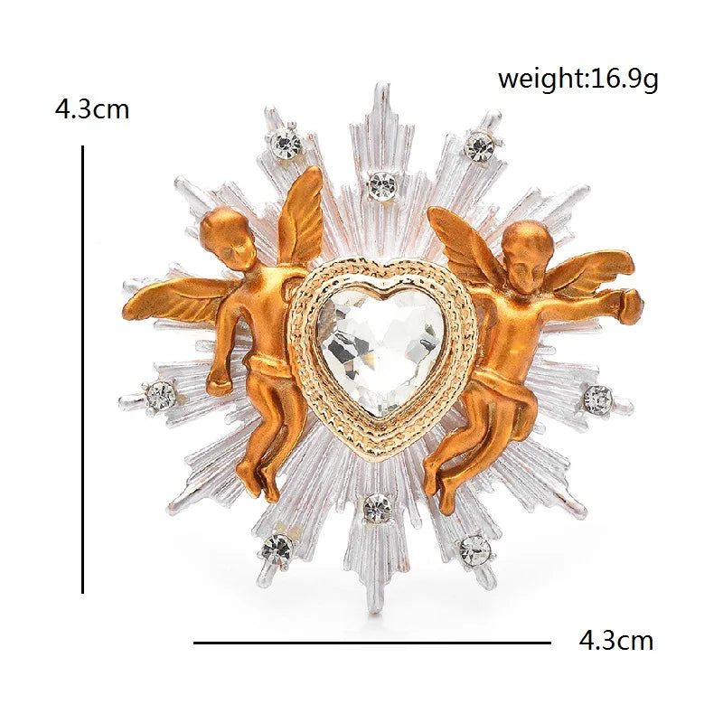 Winged Heart with Radiant Rhinestones Brooch — dimensions