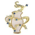 Aquarius Zodiac with Blue Star Accents Brooch — Gold