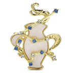 Aquarius Zodiac with Blue Star Accents Brooch — Gold