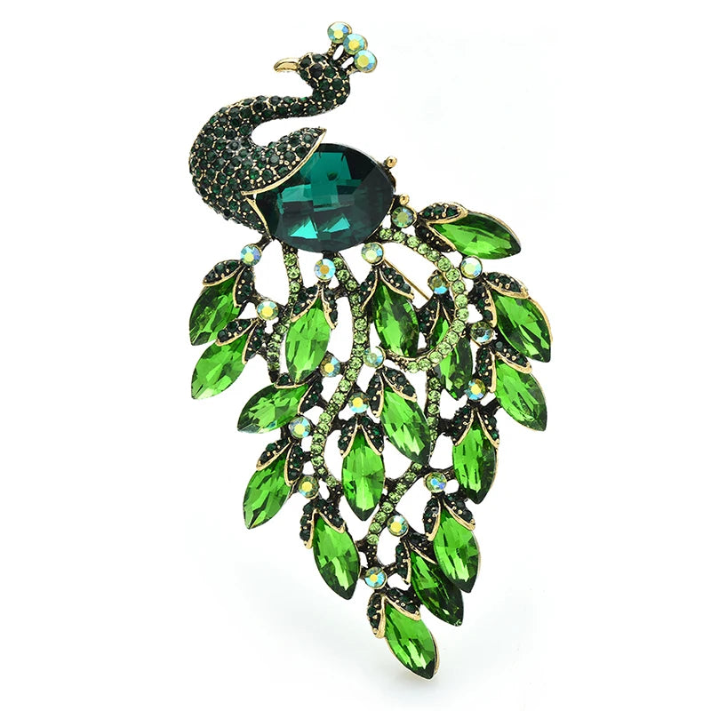 Large Jeweled Peacock with Cascading Tail Brooch