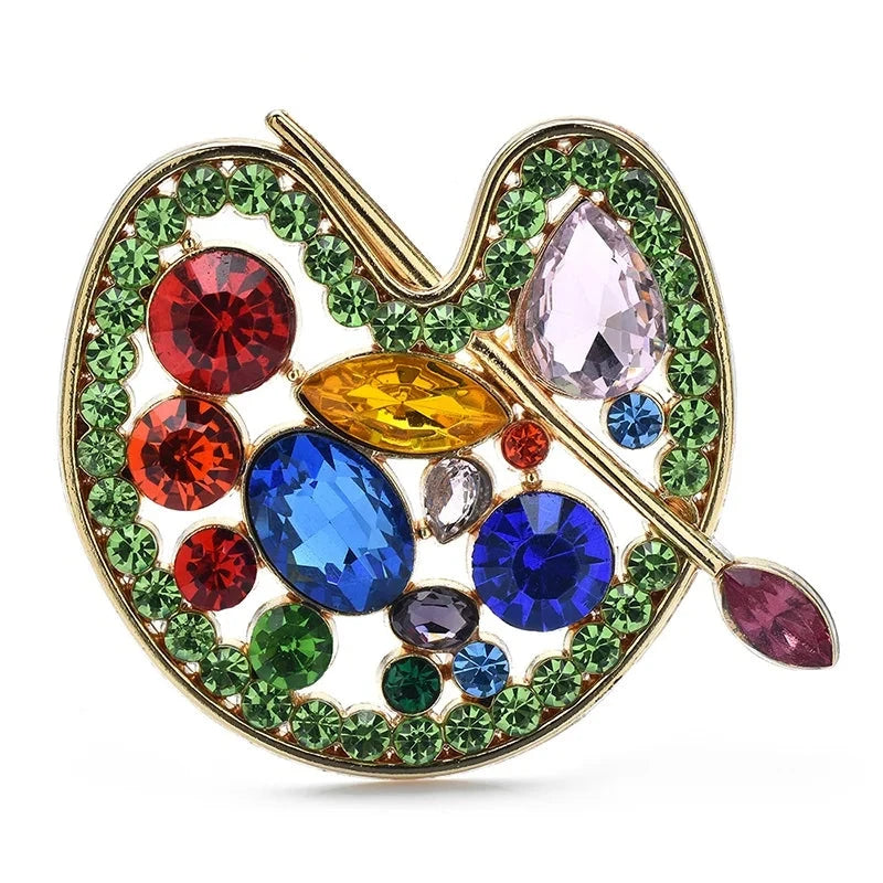 Artist Paint Palette with Multicolor Rhinestones Brooch — Multicolor Paint Palette