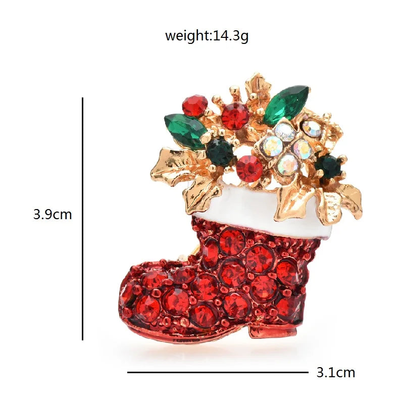 Jeweled Red Christmas Stocking Brooch