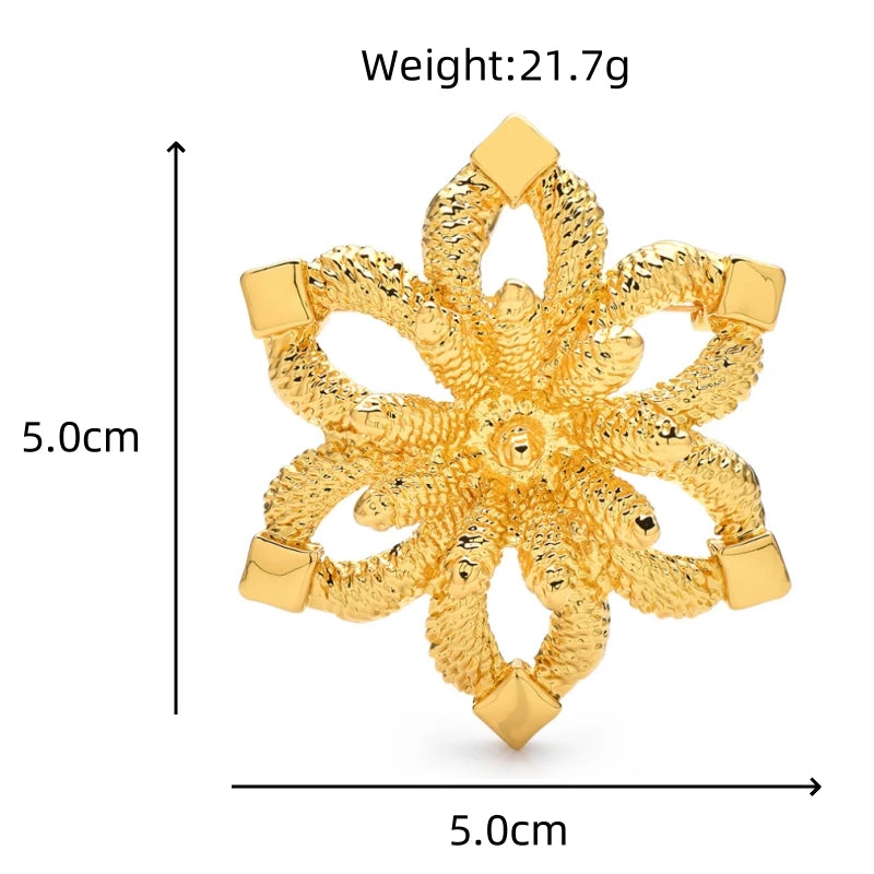 Textured Six-Petal Snowflake Brooch — dimensions