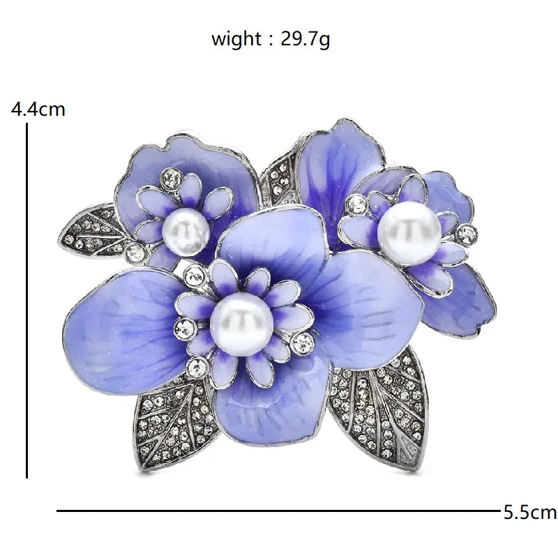 Purple Enamel Lilac with Pearl-Look Centers Brooch — dimensions