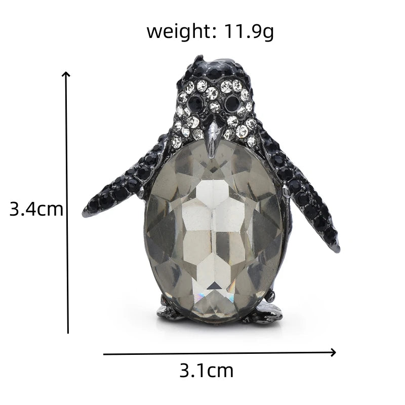 Grey Faceted Penguin with Black Rhinestones Brooch — dimensions