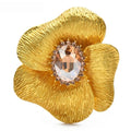 Textured Flower with Oval Stone Brooch — Champagne