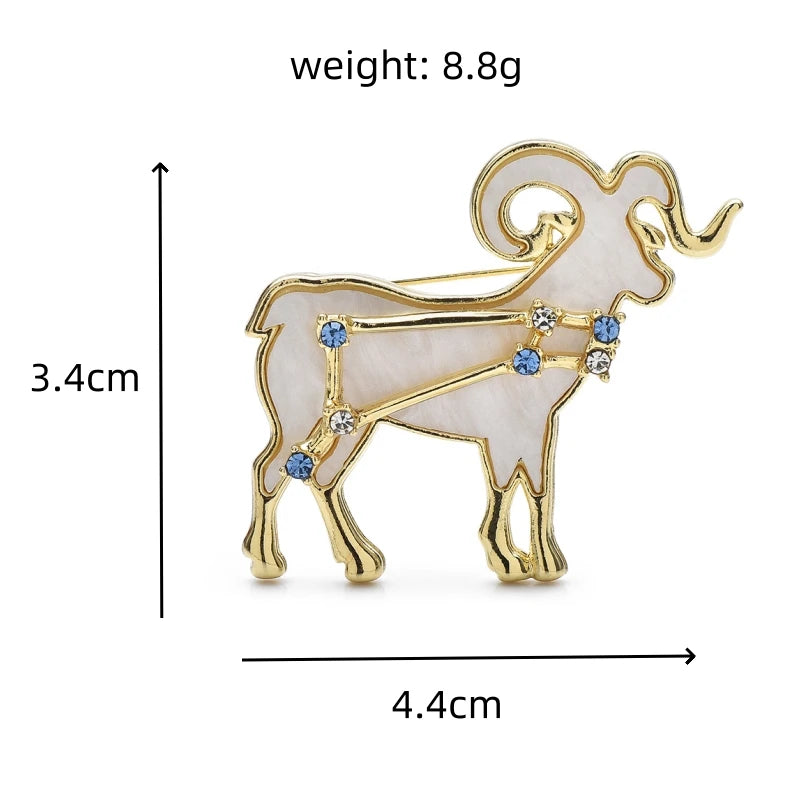 Aries Ram with Blue Star Accents Brooch — dimensions
