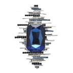 Geometric Sunburst with Faceted Center Brooch — Blue