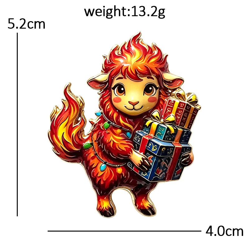 Cheerful Red Lamb Character Brooch