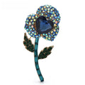 Jeweled Flower with Heart Center Brooch — Blue