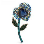 Jeweled Flower with Heart Center Brooch — Blue