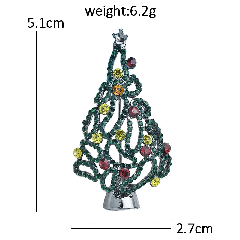 Openwork Rhinestone Christmas Tree Brooch