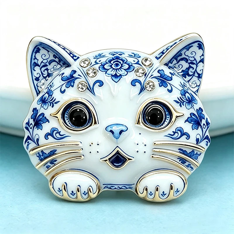 Ornate Floral Cat Motif Brooch