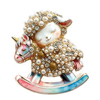 Pearl-Look-Accent Lamb on Rocking Horse Brooch original white background variant photo