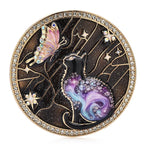 Cat and Butterfly Celestial Medallion Brooch — Black
