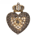 Crowned Rhinestone Heart Brooch — Champagne