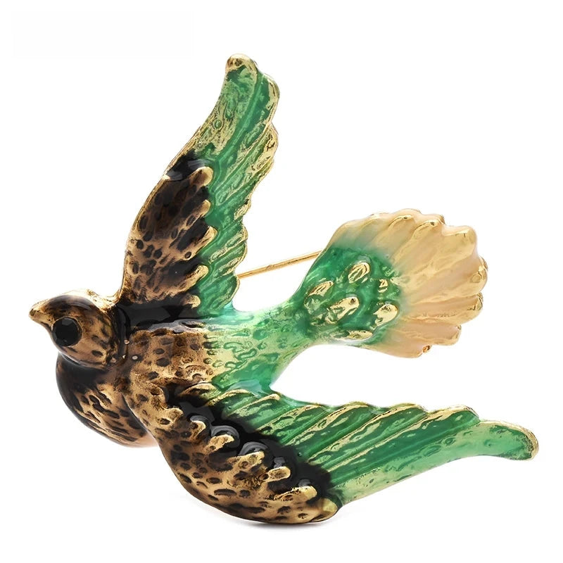 Flying Enamel Dove Brooch — Gray