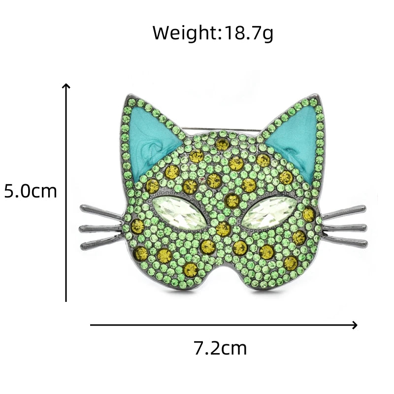 Rhinestone Cat Face with Sparkling Eyes Brooch dimensions and weight