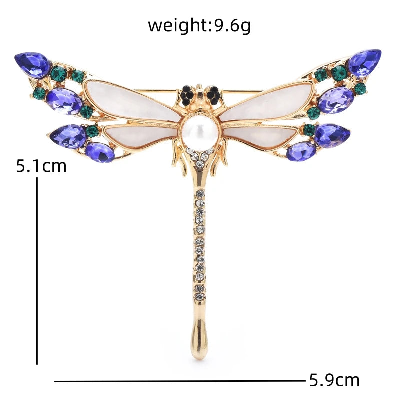 Iridescent Wing Dragonfly with Rhinestone Tail Brooch — dimensions
