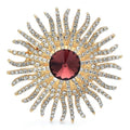 Jeweled Sunburst with Round Center Brooch — Gold & Plum