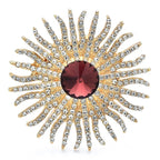 Jeweled Sunburst with Round Center Brooch — Gold & Plum