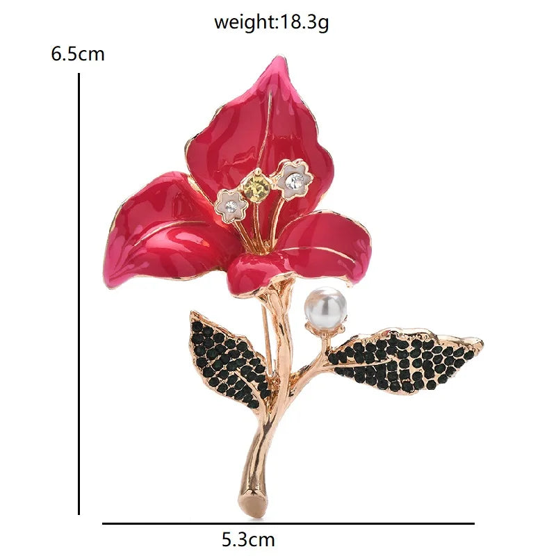 Enamel Orchid with Pearl-Look Stem Accent Brooch — dimensions