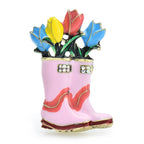 Enamel Rain Boots with Tulips Brooch