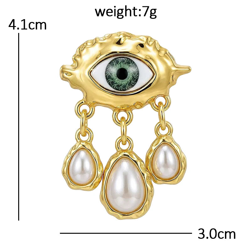Baroque Green Eye with Pearl-Look Drops Brooch