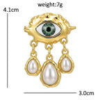 Baroque Green Eye with Pearl-Look Drops Brooch