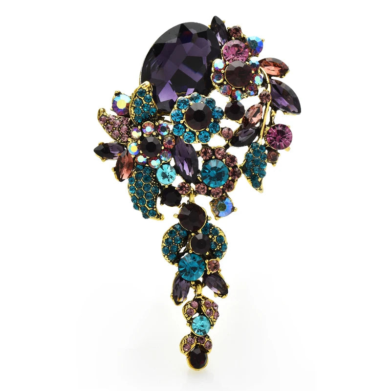 Jeweled Floral Cascade Statement Brooch