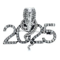 Rhinestone Cobra with 2025 Numerals Brooch — Silver