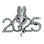 Rhinestone Cobra with 2025 Numerals Brooch — Silver