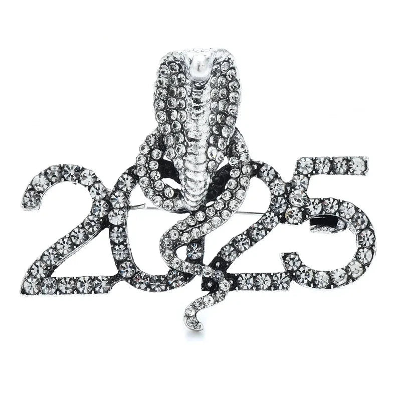 Rhinestone Cobra with 2025 Numerals Brooch