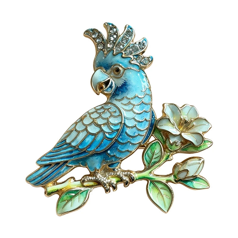 Crested Parrot on Flowering Branch Brooch original white background product photo