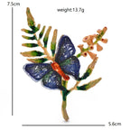 Enamel Butterfly on Leafy Flower Sprig Brooch dimensions and weight