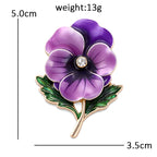 Purple Pansy with Delicate Leaves Brooch