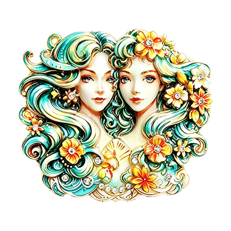 Floral Gemini Twin Portrait Brooch original white background variant photo