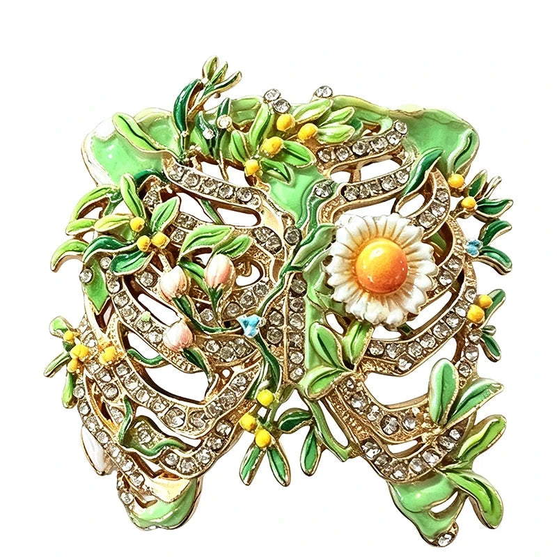 Anatomical Rib Cage with Flowers Brooch original white background product photo