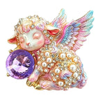 Winged Angel Lamb with Jeweled Orb Brooch original white background product photo