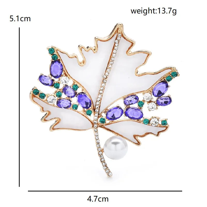 White Maple Leaf with Purple Stones Brooch — dimensions