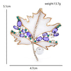 White Maple Leaf with Purple Stones Brooch — dimensions